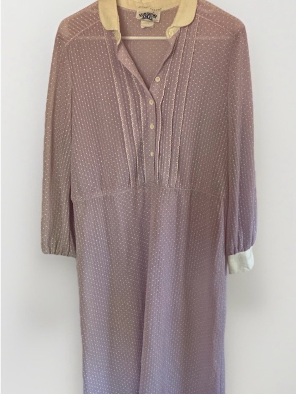 70’s Vintage Lavender Polkadot Secretary's Dress w White Collar & Cuffs Sz XL 16